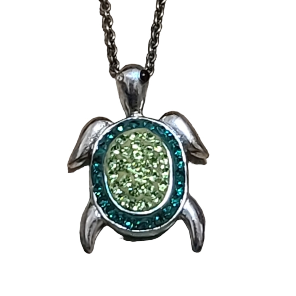 Dainty Green rhinestone turtle necklace